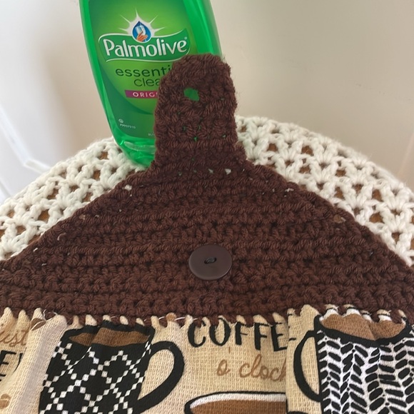 Handmade Crochet Tee Towel Wash Cloth Bathroom Cotton Brown Coffee 2 pc Kitchen - Picture 10 of 17